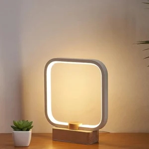 LED table lamp, wooden bedside lamp