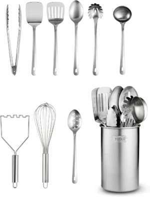 Premium stainless steel kitchen utensil set with 10 essential cooking tools