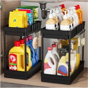 under sink storage, 2-tier storage shelf