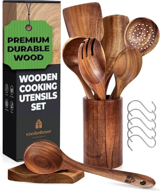 wooden cooking utensils, teak wood spoons