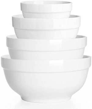 Porcelain Serving Bowls, 1890/1240/650/355ml Nesting Bowls, White Ceramic Bowl Sets, Versatile Bowls for Kitchen, Scratch Resistant, Thick-edge Non-slip Design, Oven & Microwave & Dishwasher Safe