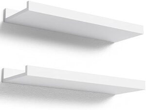 Floating Shelves Wall Mounted Set of 2, Modern White Shelves for Bedroom, Nursery Shelves with Lip, Display Picture Ledge Shelf for Wall Decor Living Room Bathroom Kitchen - White