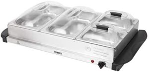 Tower Four Buffet Server and Plate Warmer with 2 x 2.4 and 2 x 1.2 Litre Trays Capacity, 300 W, Stainless Steel