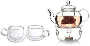 Glass Teapot set - Teapot (800ml) plus Glass Burner plus 2 double wall coffee cups (120ml)
