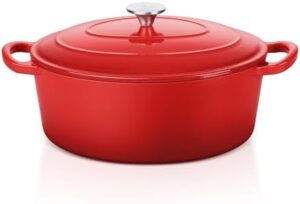 E-far 5QT Oval Dutch Oven Pot with Lid, Enameled Cast Iron Dutch Oven with Dual Handles for Sourdough Bread Baking Cooking, Nonstick Enamel Coated Cookware(Red), Non-Toxic & Easy Clean