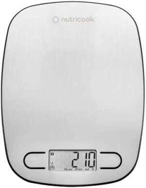 Nutricook Digital Kitchen Scale Eko, 5Kg Capacity, Stainless Steel Food Scale For Baking And Cooking - 4 Weighing Sensors, Tare/Zero, Auto-Off & Auto Calibrate Function,2 Years Warranty