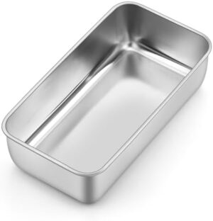 P&P CHEF 9 inch Loaf Pan, Stainless Steel Bread Baking Pan, Metal Bakeware For Bread Cake Toast Meatloaf Lasagna, Healthy & Non Toxic, Brushed Surface & Easy Clean, Oven & Dishwasher Safe