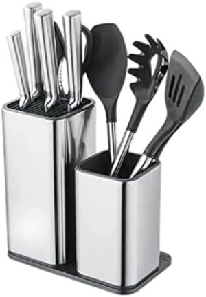 NW Universal Knife Blocks Set, Stainless Steel Kitchen Utensil Holder, Kitchenware Organizer Knife Holder, Holds Knives Forks Scissors Cutting Board, Easy Cleaning & Rust Proof