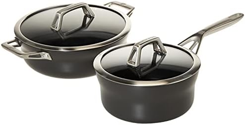 Zwilling Motion 5pc Cookware set Anodized Aluminium PFOA-free nonstick coating Stay cool handles Oven safe. 2 pots, sauce & Frying Pan, braiser + 4 lids