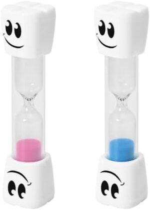 2 Minute Toothbrush Sand Timer for Kids -Set of 2 Small Blue and Pink Smiley Hour Glass