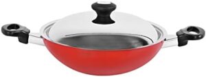 Prestige Flat Bottom Kadai, 28 cm, Red