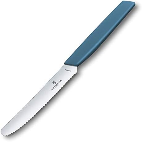 Victorinox Swiss Modern Bread Knife Set, 2 Pieces, Extra Sharp Blade, Serrated Edge, 11 cm, Plastic Handle, Stainless Steel, Blue