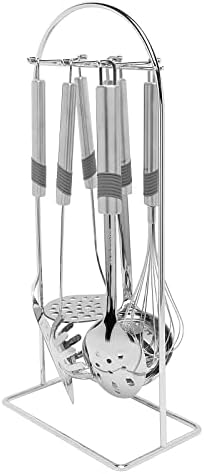 Prestige Progrip Steel Kitchen Utensils Set with Stand | Nonstick Stainless Steel Cooking Utensils Set | Kitchen Accessories | PR55185