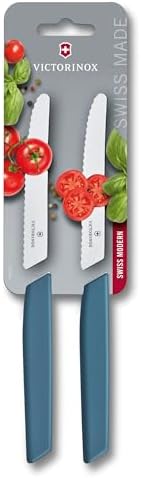 Victorinox Swiss Modern Bread Knife Set, 2 Pieces, Extra Sharp Blade, Serrated Edge, 11 cm, Plastic Handle, Stainless Steel, Blue