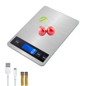 Food Scale,33lb/15kg Rechargeable Digital Kitchen Scale,1g/0.1oz Precise Graduation,Ounces and Grams for Cooking Baking,Waterproof Stainless Steel and Tempered Glass Surface