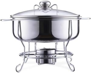 Wilson 8L Stainless Steel Double Bowl Chafing Pot - Premium Buffet Service Set with Tempered Glass Lid, and Chrome-Plated Stand - Complete Stainless Steel Components - 39x24x39cm