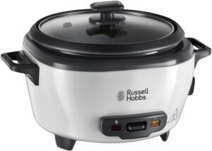 Russell Hobbs (27040GCC) Medium Rice Cooker & Steamer - 2L, Versatile Cooking, Keep Warm, Non-Stick, Glass Lid, White, 500W - 1-Year Warranty