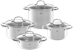Fissler San Francisco 4-Piece Stainless Steel Saucepan Set with Glass Lids, Induction (3 Saucepans and 1 Stewing Pot)