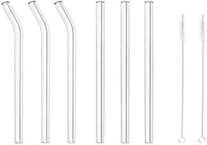 ELECDON 6Pcs Reusable Glass Straws for Milkshakes, Frozen Drinks, Smoothies, Teas, Juices, Diameter 10 mm, with 2 Cleaning Brushes