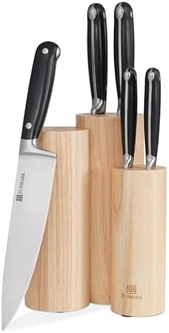 Kitchen Knife Set, Professional 6 Piece Sharp Chef Knife Set with Solid Wood Knife Block, Unique Design, High Carbon X50CrMoV15 Steel for Home and Restaurants, Classic Elegant Black
