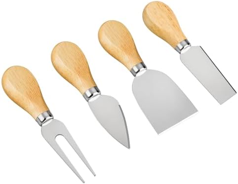 Cheese Knives - 4 Pieces Set Cheese Knife - Stainless Steel Cheese Slicer with Wood Handle Cheese Cutter,4 Cheese Knives Set include:Mini Knife, Butter Knife, Spatula & Fork