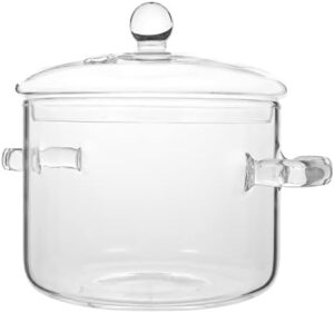 Vaguelly Glass Cooking Pot, Clear Saucepan with Lid, Simmer Pot Stew Pot Double-Handle Cookware Microwave Stove Dishwasher Safe Potpourri Pot for Milk Pasta Noodles Soup, 1900mL