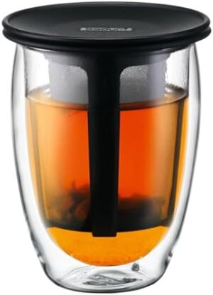 Bodum Tea For One Double 0.35-Liter Wall Glass Tea Strainer, 12-Ounce 12 Oz. K11153-01US