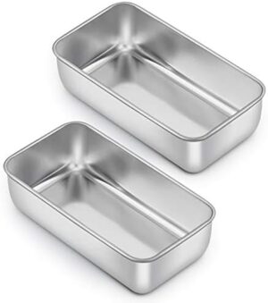 E-far Loaf Pan for Baking Bread, 9 x 5 Inch Stainless Steel Baking Loaf Pans, Metal Bakeware for Bread Meatloaf Cake Brownies, Healthy & Non Toxic, Easy Release & Dishwasher Safe - Set of 2