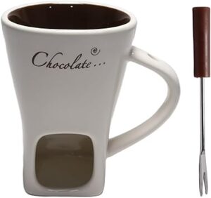Chocolate Fondue Mug Set, 130 Ml Ceramic Fondue Cup, Hot Pot Melt Cup, with Prong, Chocolate, Butter, Caramel(white)