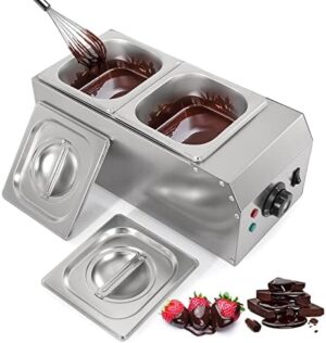 2-Tanks Chocolate Melting Machine Upgraded Chocolate Tempering Pot 600W Electric Chocolate Melter Fondue with Temperature Control Commercial Warmer for Chocolate Milk Coffee Cheese Soup