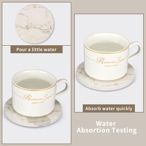 6 Pcs White Marble Coaster Set with Holder Best Absorbent Coasters Drink Stone Coasters Ceramic Wine Coasters Table Cup Coasters