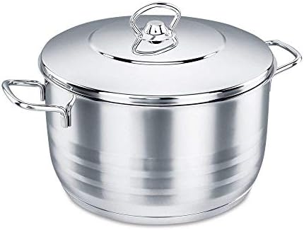Korkmaz Astra Tri-Ply Bottom Stainless Steel Casserole 20X12 cm / 3.7 L | Sandwich Bottom Induction Compatible Cooking Stock Pot with Lid| Silver - KA1902