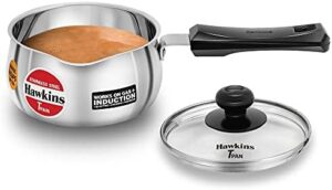 Hawkins 1 Litre Tpan, Stainless Steel Tea Pan with Glass Lid, Induction Sauce Pan, Chai Pan, Small Pan, Silver (SST10G)
