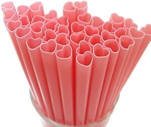100pcs Heart Shaped Pink Straws Disposable Drinking Cute Straw Individually Wrapped Pink Plastic Straw Galentines Day, Cocktail, Birthday Party, Bridal Shower, Wedding Decorations