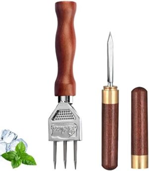 LINALL Ice Pick - Three Pronged Ice Pick, Stainless Steel Ice Pick with Wood Handle, Durable Carving Bartender Tool ââ‚¬â€œ ICPK0003 (7.2 Inch)