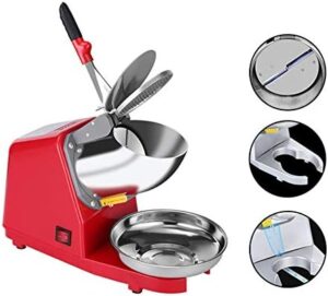 Beauenty Ice Crusher, Electric Snow Cone Machine, Stainless Steel Double Slot Double Knife & Double Coverdesign, for Commercial Snow Flake Ice Milk Shop Household High-Power Ice Beater Mixer (Red)