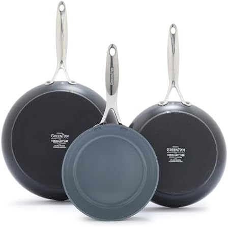 GreenPan Valencia Pro Hard Anodized Healthy Ceramic Nonstick 8" 9.5" and 11" Frying Pan Skillet Set, PFAS-Free, Induction, Dishwasher Safe, Ovens Safe, Gray