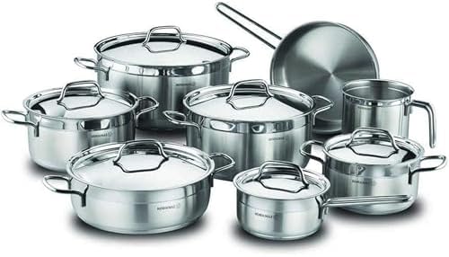 Korkmaz Alfa Grande 14 Pieces Stainless Steel Cookware Set, Induction Base Cookware Pots and Pans Set