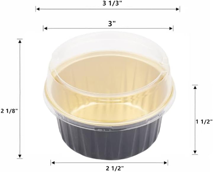 CURTEK 100 Pack Dessert Cups with Lids 5 oz Aluminum Foil Baking Cups Muffin Tins Disposable Mini Cake Pans Muffin Tins Liners for Wedding Birthday Individual Dessert Containers,Black