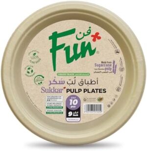 FUN BY AL BAYADER فن ®Everyday Biodegradable Microwave Organic & Eco Friendly moulded Fibre Plate 9 inch, Pack of 10