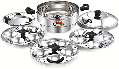 KenBerry Classic-15 Stainless Steel Induction & Standard Idli Maker | Dhokla Maker | Idli Cooker | Multi Kadhai | Idly | Induction Stove Compatible (3 Idli Plate + 1 Steamer Plate, 15 Idli)