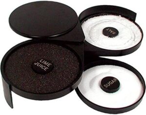 Plastic 3-Tier Bar Glass Rimmer, Black Salt and Sugar Compartments，Black