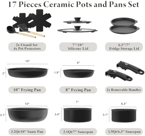 Bazova 17-Piece Ceramic Nonstick Cookware Set