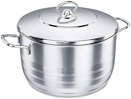 Korkmaz Astra Tri-Ply Bottom Stainless Steel Casserole 20X12 cm / 3.7 L | Sandwich Bottom Induction Compatible Cooking Stock Pot with Lid| Silver - KA1902