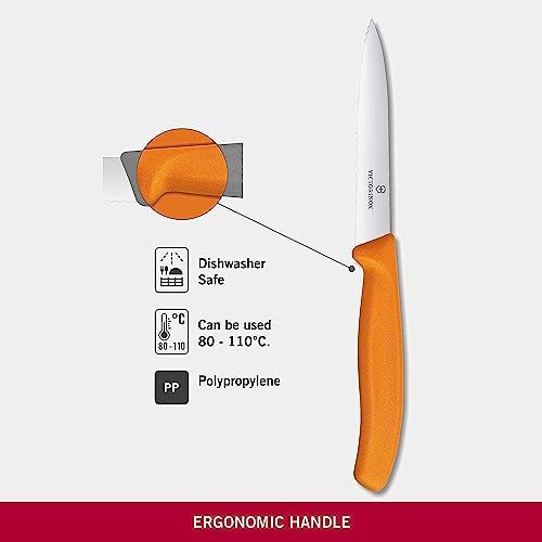 Victorinox 6.7736.L9 Swiss Classic Paring Knife for Cutting and Preparing Fruit and Vegetables Serrated Blade in Orange 3.9 inches