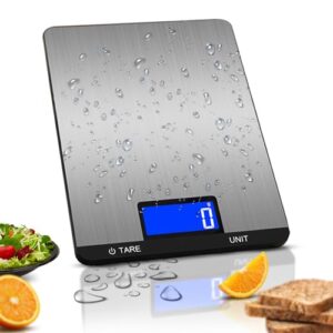 Digital Kitchen Scale 15kg/1g with LCD, Stainless Steel Surface, Touch Buttons, Tare Function, Multiple Units – Precise Food Scale for Cooking, Baking, Coffee – Battery Included