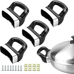 4 PACK Pot Short Side Handles, Pot Handle Side Metal Pressure, Pan Handle Ear Replacement Metal Pot Handles Cooker Steamer Sauce Pot Replacement Short Side Handle Black Suitable for 2 or 1 Hole Type