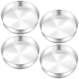 Onader 8 Inch Round Cake Tin Set of 4, Stainless Steel Cake Mould Pan for Baking, Ideal for Birthday Christmas Wedding Layer Cakes, Non-Toxic & Healthy, Mirror Finished & Dishwasher Safe