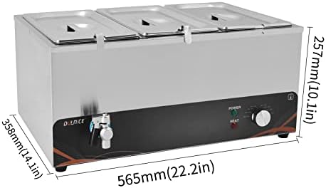 3 Pan Bain Marie Commercial Food Warmer Stainless Steel Food Warmer Buffet Server for Parties, Catering and Restaurants,Temperature Control 30-80°C 1500W