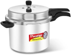 Prestige Deluxe Plus 10 Litre Pressure Cooker|Aluminium|Double Screw Durable Handles|Exclusive Pressure Indicator|Induction Compatible-Silver
